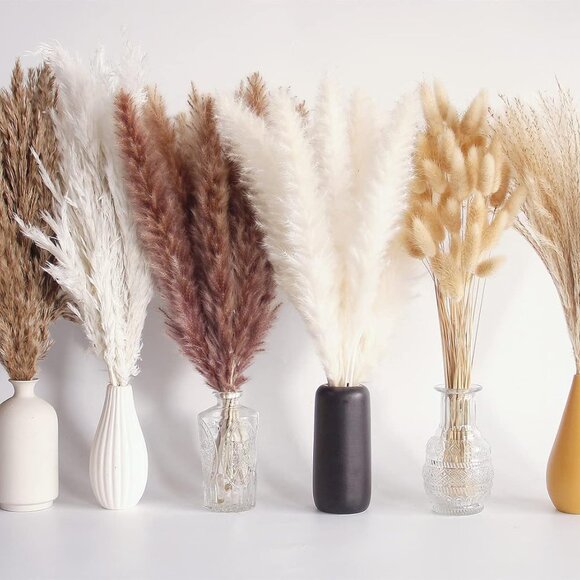 110 PCS Dried Pampas Grass Bouquet, Boho Table Decor, Bunny Tails Dried Flowers,